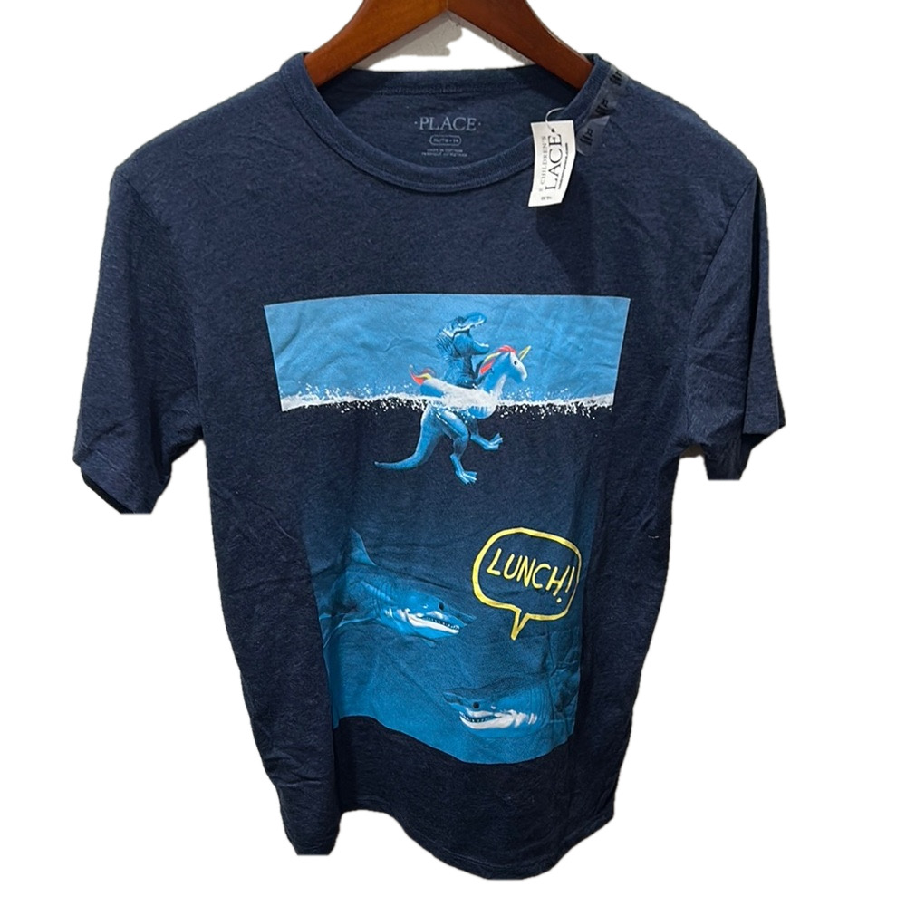 The children’s place Blue Graphic T-Shirt with Dinosaur Print size XL 14 NWT